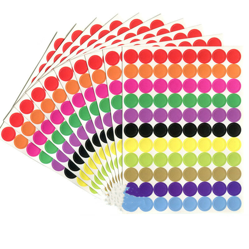 10 Vellen Ronde Spot Cirkels Afdichting Stiker Papieren Etiketten Gekleurde Dot Stickers Lijm Pakket Label Party Decoratie