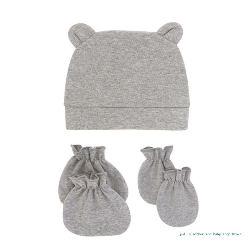 67JC Bear Ears Infant Caps Baby Boy Girl Toddler Hats Cotton Hospital Hats