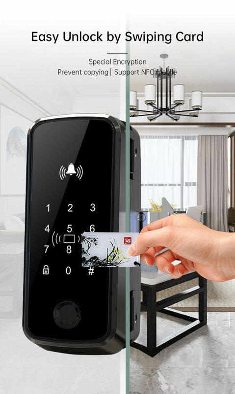 Nuovo arrivo senza fori porta scorrevole in vetro Smart Lock Electronic Passcode NFC Fingerprint Glass Door Lock