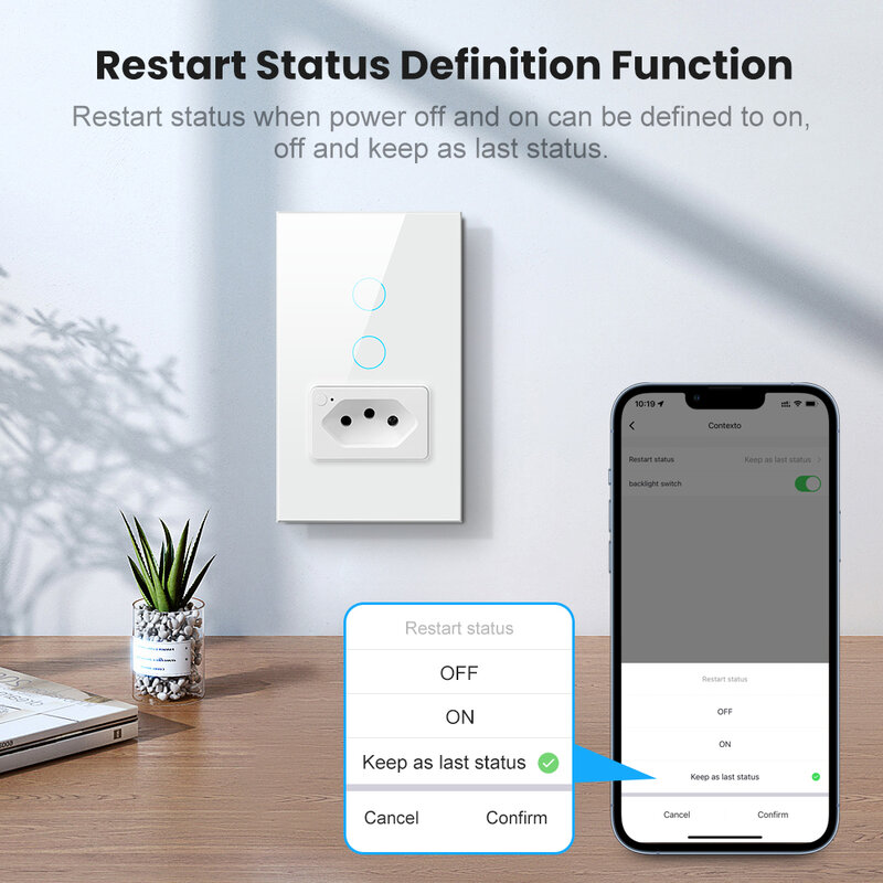 Lonsonho Tuya WiFi Smart Switch with Brazil Socket Touch Light Switches Smart Life Home Automation Alexa Google Home Compatible