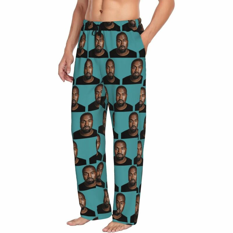 Custom Funny Kanye West Meme Pajama Pants Sleepwear Men's Elastic Waistband Rapper Music Producer Sleep Bottoms with Pockets