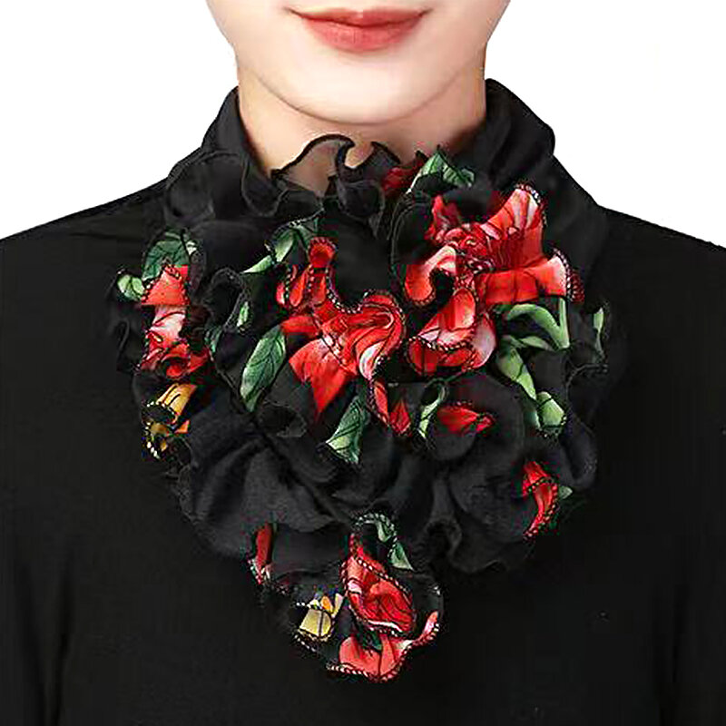 Fascia per capelli da donna con stampa floreale in Chiffon con colletto falso sciarpa con volant fazzoletto da collo staccabile elegante elastico caldo
