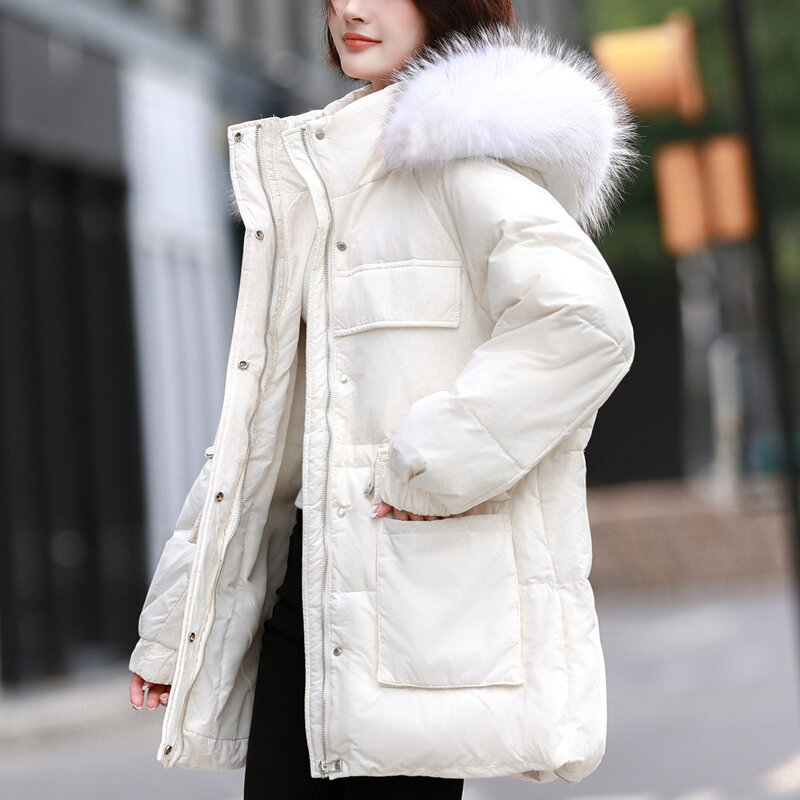 GSP 2022ฤดูหนาวเกาหลีสไตล์แฟชั่นสตรีสีขาวเป็ดเสื้อขนเป็ด