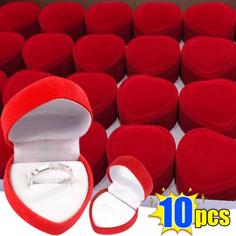Cajas de almacenamiento de terciopelo en forma de corazón flocado rojo, anillo de boda, exhibición de pendientes de joyería, soporte, caja de regalo, embalaje de mostrador