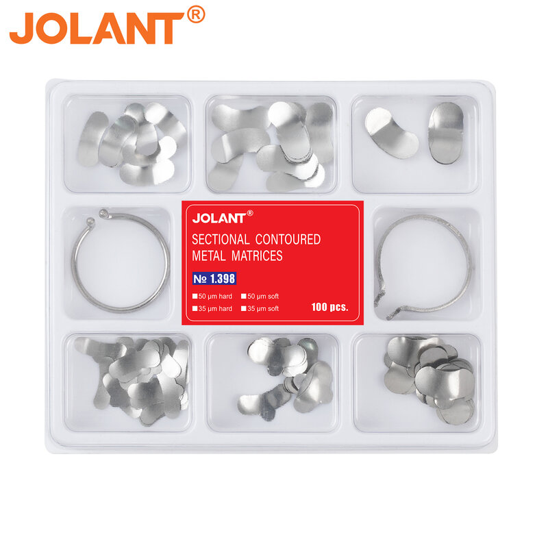 100pcs/Box JOLANT Dental Matrix Sectional Contoured Metal Meterial with Springclip JF6108 Matrices Dentsit Tools