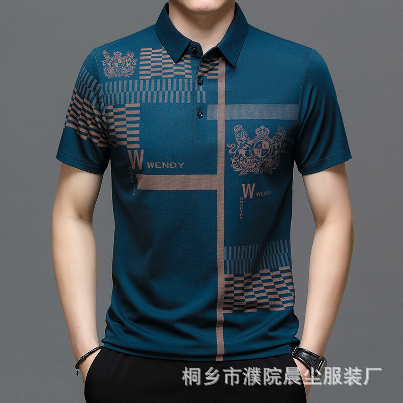 Polo de manga corta para hombre, camiseta transpirable con estampado de Cuello medio y juvenil, tendencia de moda, novedad de verano 2024