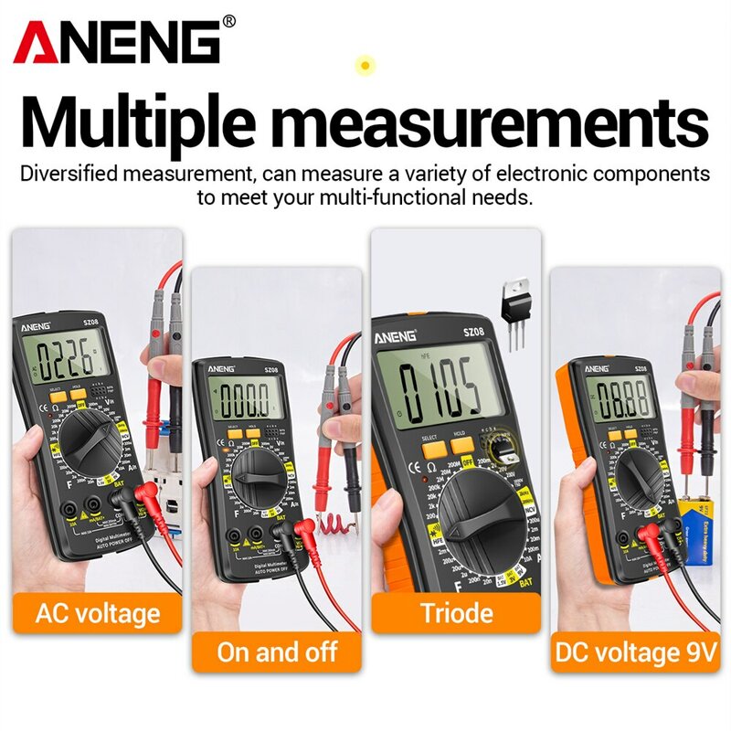 Aneng sz08 kỹ thuật số siêu mỏng vạn năng lưu trữ chuyên nghiệp Meter Auto Vôn kế AC DC 220V kháng handhold testers