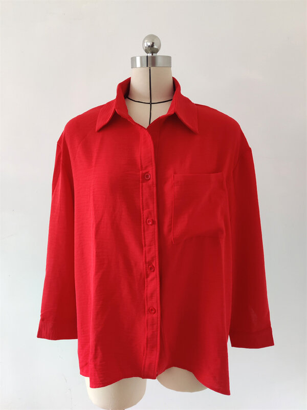 เสื้อเบลาส์แขนยาวสำหรับผู้หญิงเสื้อลำลองสีแดงเสื้อผ้า Y2k เสื้อยืดผู้หญิงทึบ