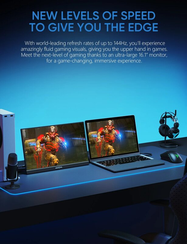 شاشة خارجية متنقلة من ARZOPA ، Xbox ، PS5 ، كمبيوتر محمول ، كمبيوتر محمول ، جهاز Mac ، توت العليق