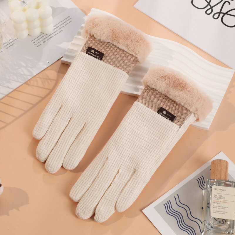 Fashion Elegant Lattice Winter Women Keep Warm Touch Screen Gloves Thickened Cold Protection Fleece Lining Drive Cycling Soft