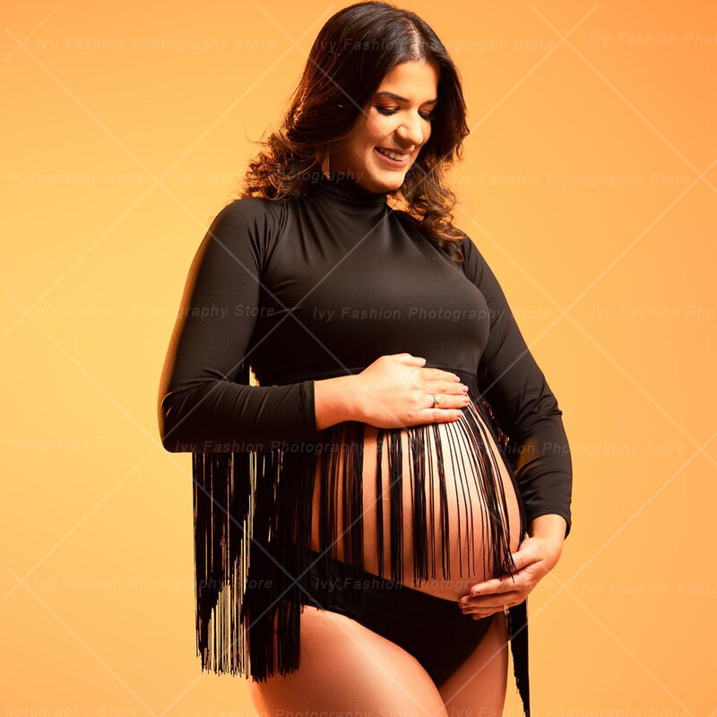 Akcesoria do fotografii ciążowej długie krótki Top z frędzlami dla kobiet w ciąży ciało ubrania z sesji zdjęciowej w ciąży