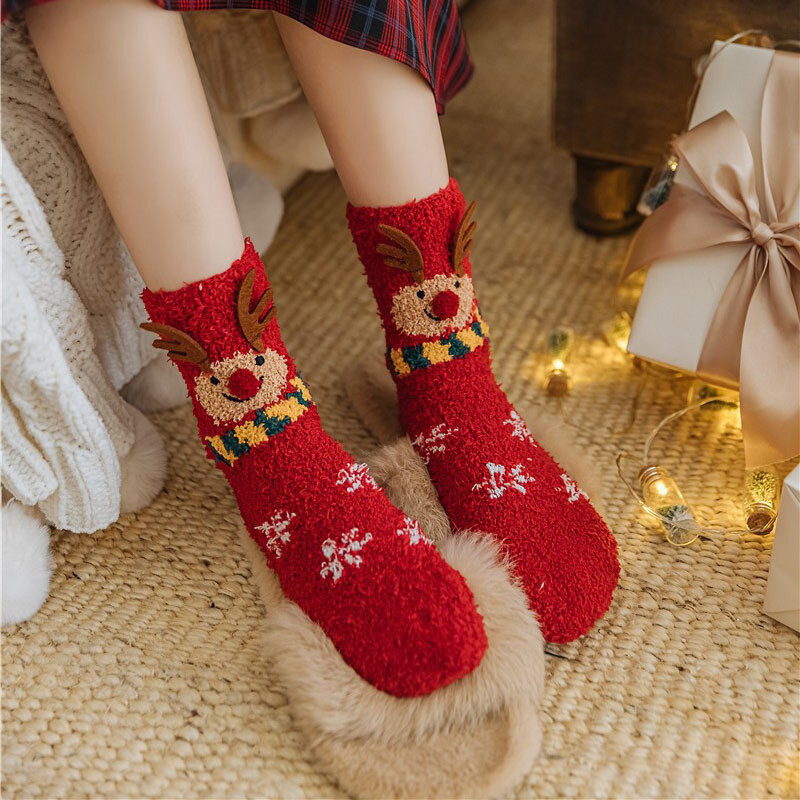 Women Socks 2023 Christmas Coral Fleece Socks Fuzzy Socks Thick Floor Sleep Socks For Men Women Warm Winter Stockings Xmas Gifts