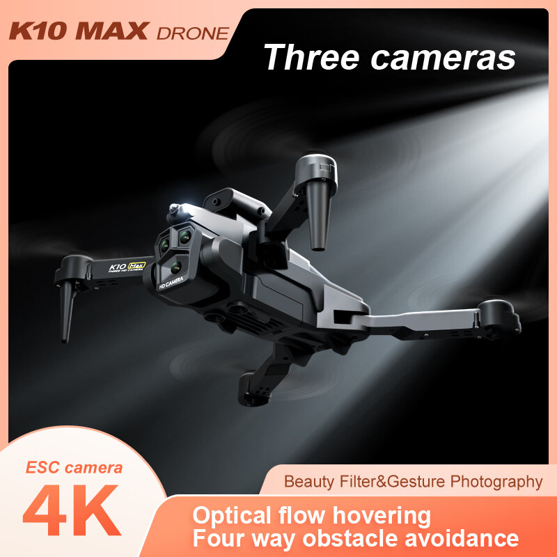 Dobrável Óptico Fluxo Obstáculo Evitar Drone, Triple Camera Profissional, Fotografia Gesto Quadcopter Brinquedos, K10 Max, 8K, Novo