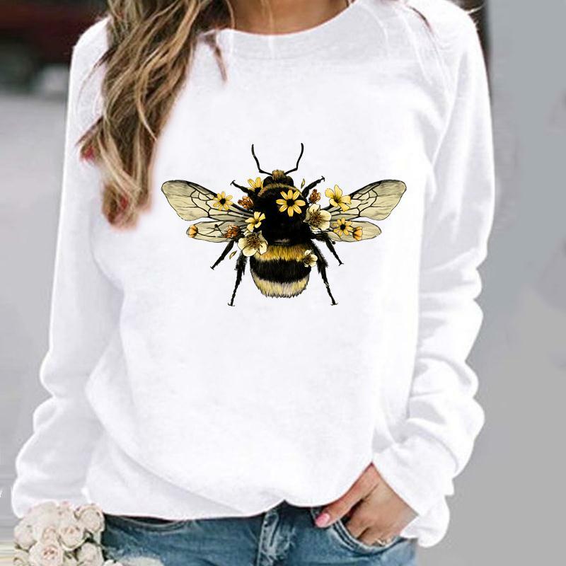 Woman Pullovers Bee Flower Cute Sweet Clothing Ladies Spring Autumn Winter Hoodies Womens Female O-neck Casual Sweatshirts