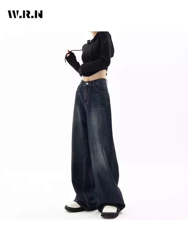 Jeans taille haute vintage pour femmes, pantalons Harajuku, mode coréenne, grunge, jambe large, denim aéré, surintendant ser, vêtements féminins, Y2K