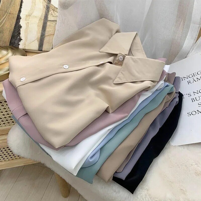 XEJ-Blusa de gasa de manga larga para mujer, camisa holgada de nicho de Color sólido, moda coreana, Tops blancos, tallas grandes, primavera 2022