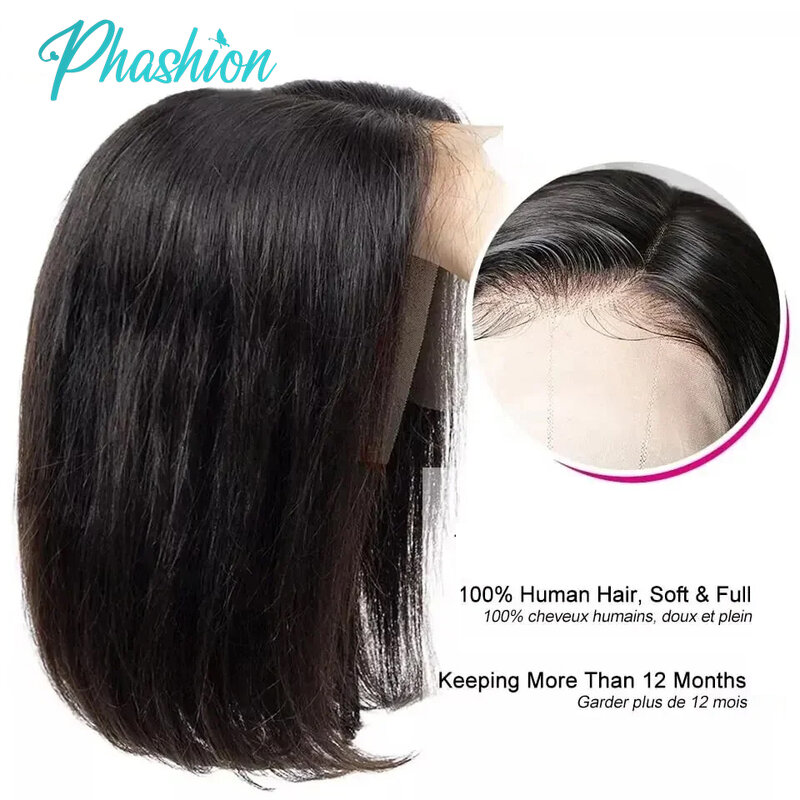 Glueless Straight Short Bob Perucas com linha fina natural para mulheres negras, 100% Remy cabelo humano, Blunt Cut, à venda, PhFashion, 4x4, 180%