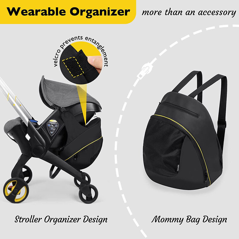 Tas penyimpanan ibu, tas popok untuk Doona/Foofoo Aksesori kereta bayi tas ransel ibu 2 dalam 1 hitam tahan air