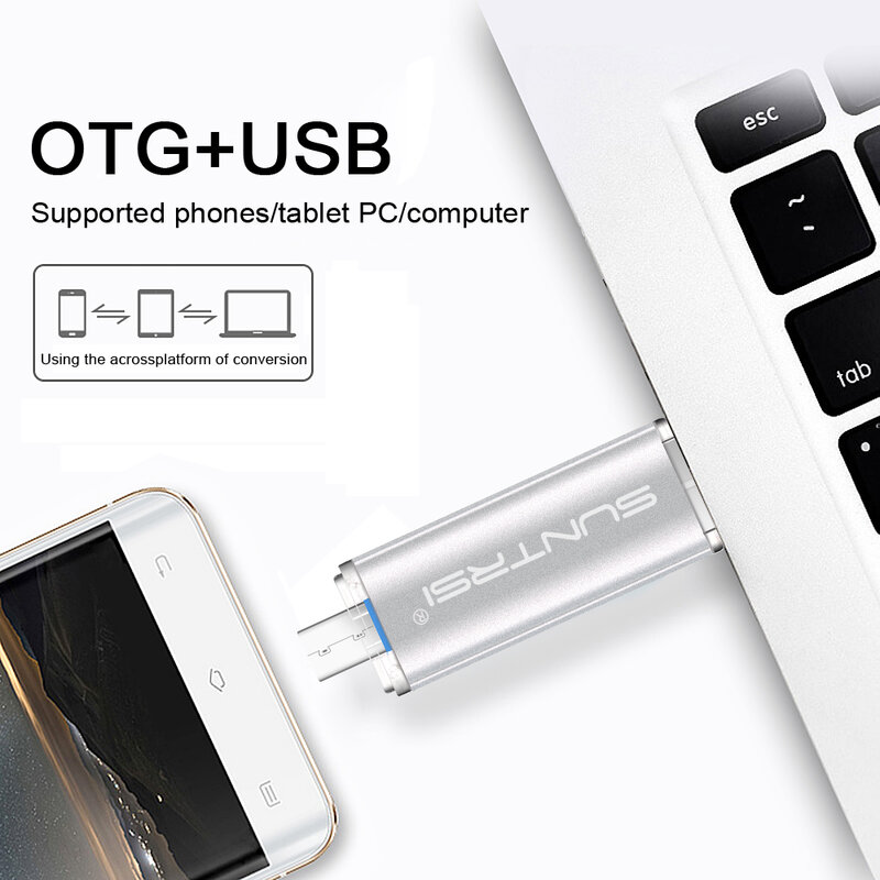 Suntrsi-Clé USB 3.0 haute vitesse, clé USB OTG, clé USB pour Android Micro PC, cadeau d'affaires, 64 Go, 32 Go, 16 Go