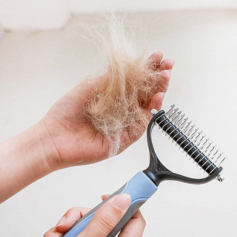 Cão removedor de cabelo pente pet pele nó cortador dupla face escova longo encaracolado cabelo líquido de limpeza gato grooming derramamento ferramentas pet fornecedores