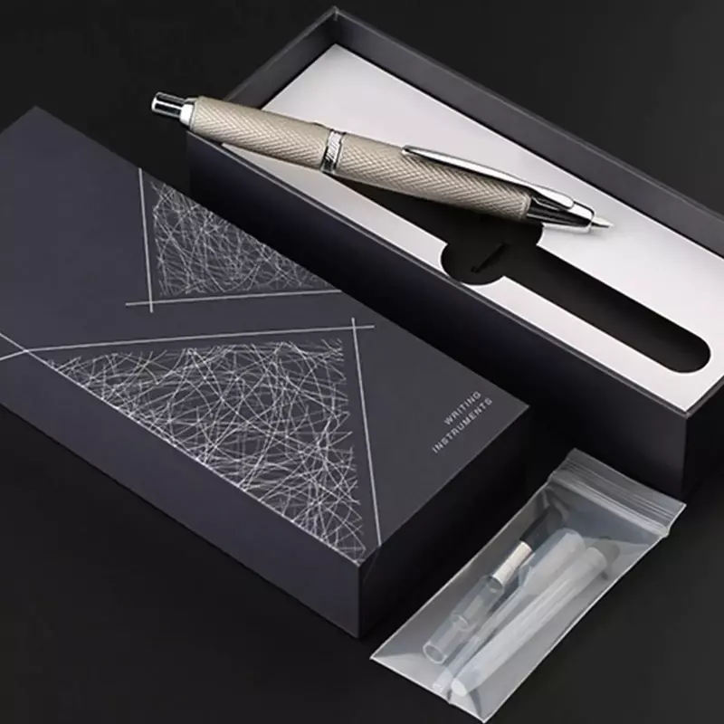 Mahan-pluma estilográfica de prensa A1 para estudiantes, bolígrafos de tinta de escritura de color a rayas de plata de Metal EF de 0,4 MM, regalos, suministros escolares