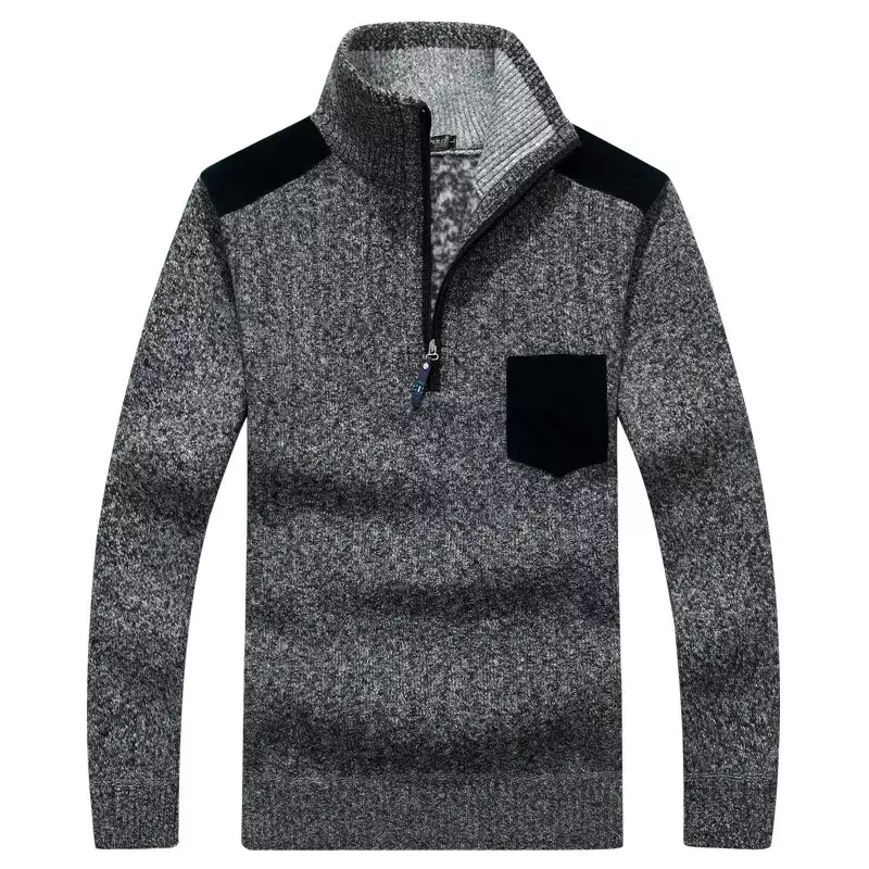Suéter de terciopelo con media cremallera para hombre, Jersey grueso, cálido, cuello levantado, suelto, ropa de invierno