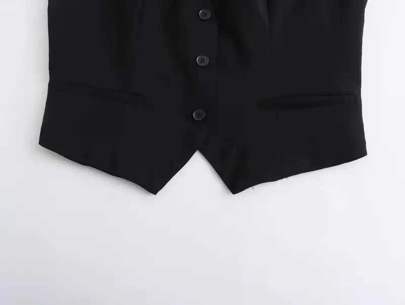 여성 백 크로스 디테일 짧은 슬림핏 V넥 조끼, 레트로 민소매 단추 업, 독특한 탱크 탑, 2024 신상 패션