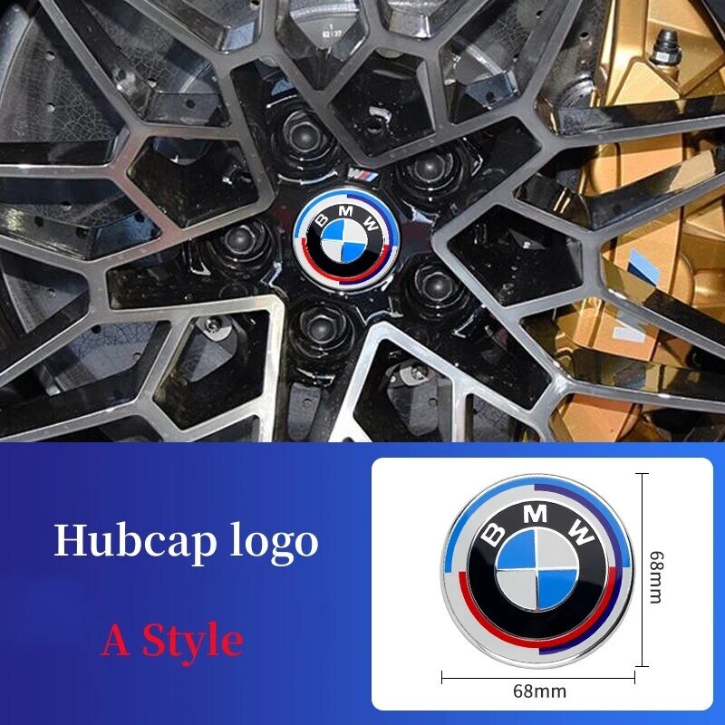 Emblema do capô dianteiro para BMW, logotipo do 50 ° aniversário, emblema traseiro, 74mm, tampa do cubo de roda, 68mm, 56mm, adesivo de volante, 46mm, 81mm