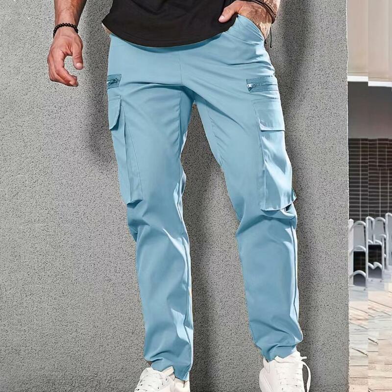 Pantalon cargo élastique pour hommes, cordon de proximité, fermeture éclair, décor multi-poches, solide, respirant, taille moyenne, fjLong
