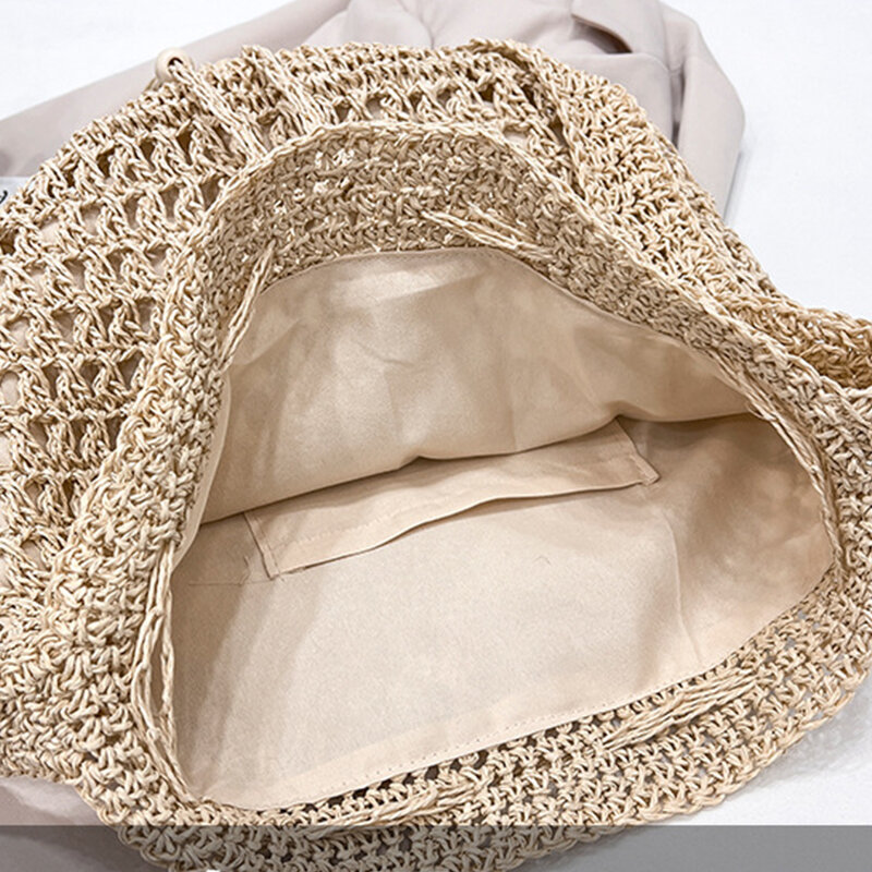Bolso de paja para mujer, bolsa de hombro de playa de gran capacidad, bandolera de viaje tejida con cordón, a la moda