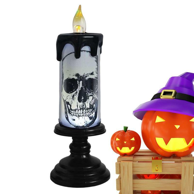 Lilin LED Halloween lampu kedip LED untuk Halloween, lampu Desktop gaya Retro, bertenaga baterai untuk Festival