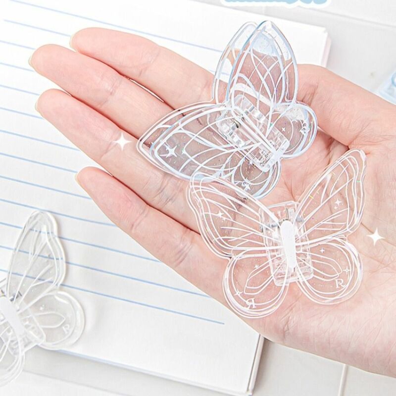 Clip de papel con forma de mariposa acrílica estilo INS, transparente, Clip de notas multifuncional, carpeta de marcapáginas Simple, papelería para estudiantes