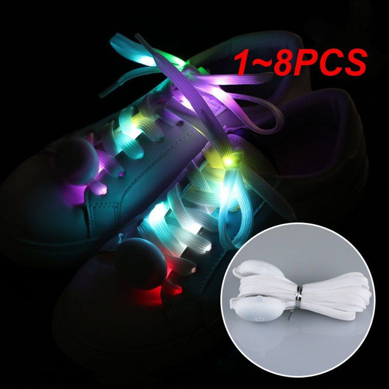Unisex LED Luminous Flash Cadarços, Acessórios para Calçados Esportivos, Engrenagem Noturna, Preguiçoso, Na Moda, 1-8Pcs