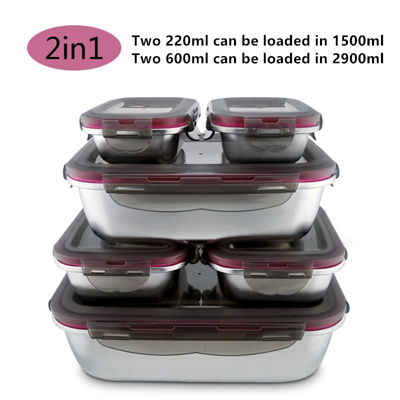 304 Stainless Steel Food Lunch Bento Box Sealed Leakproof Travel Storage Box Household Pickle Box Microwave Heating Lunchboxs