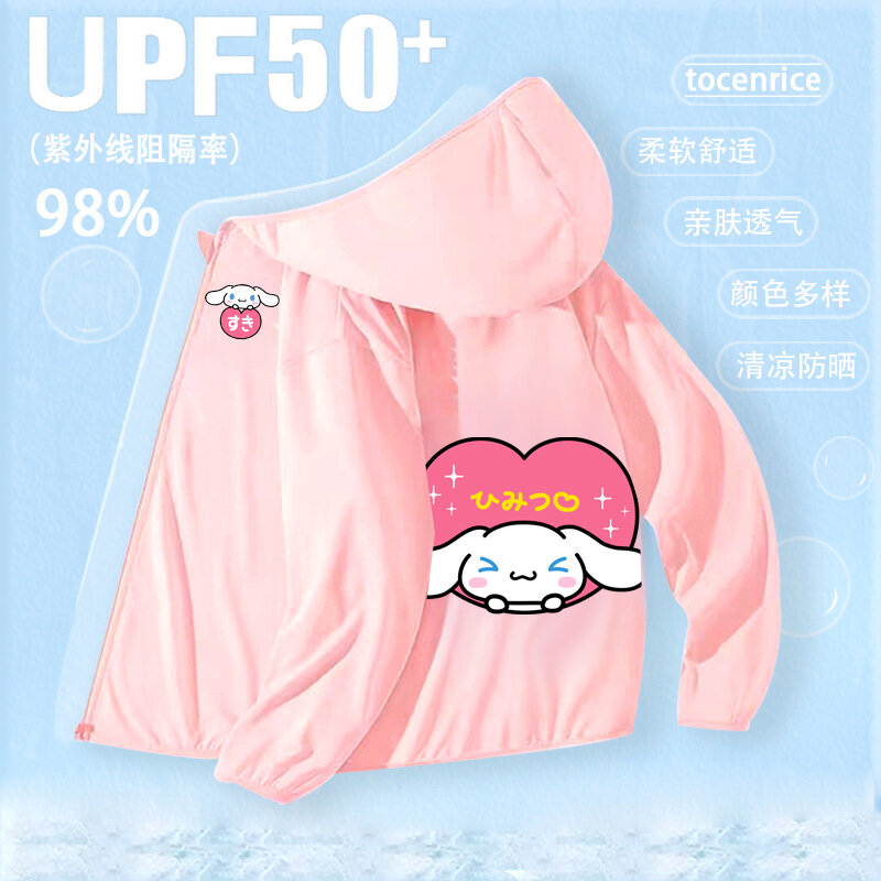 Crianças Miniso Sanrio Cinnamoroll Kuromi Cartoon vestuário protetor solar, casaco respirável fino, presente protetor solar, menino, menina, verão