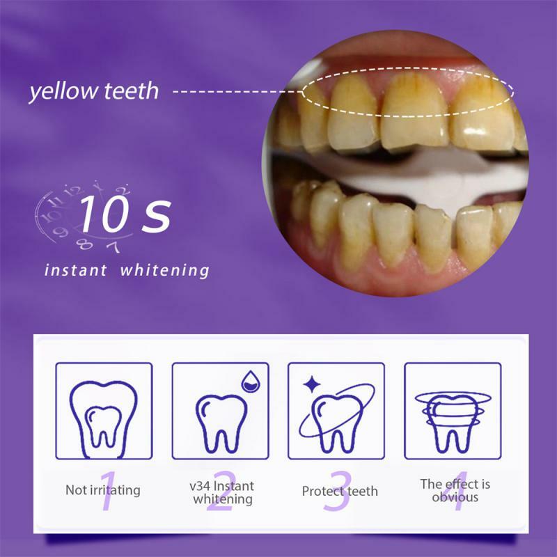 Imprensa engarrafada Toothpaste Gel Dental para Clareamento Dental, Clareamento, Reduzir Amarelecimento, Limpeza Tooth Care, Roxo, V34