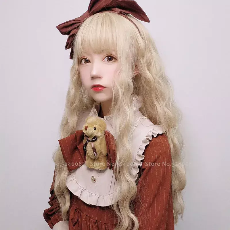 Japanese Anime Lolita Elf Princess Cosplay Wig Women Carnival Party Stage Performance Headwear Props Kawaii Doll Long Curly Hair