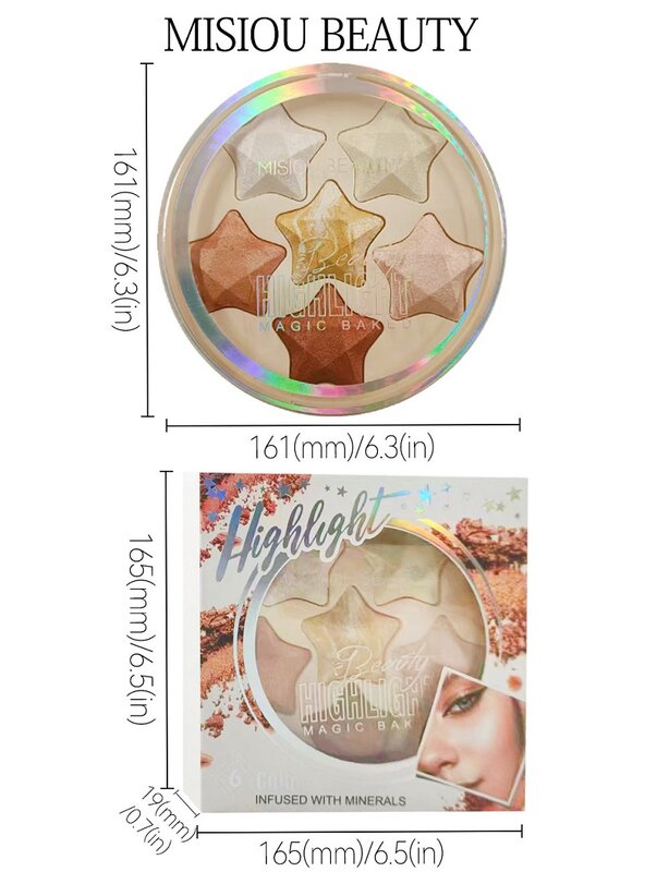 Five-Pointed Star Highlighter Blusher Palette Natural Shimmer Contour Shading Nose Shadow Color Lasting Brighten Blush Cosmetics
