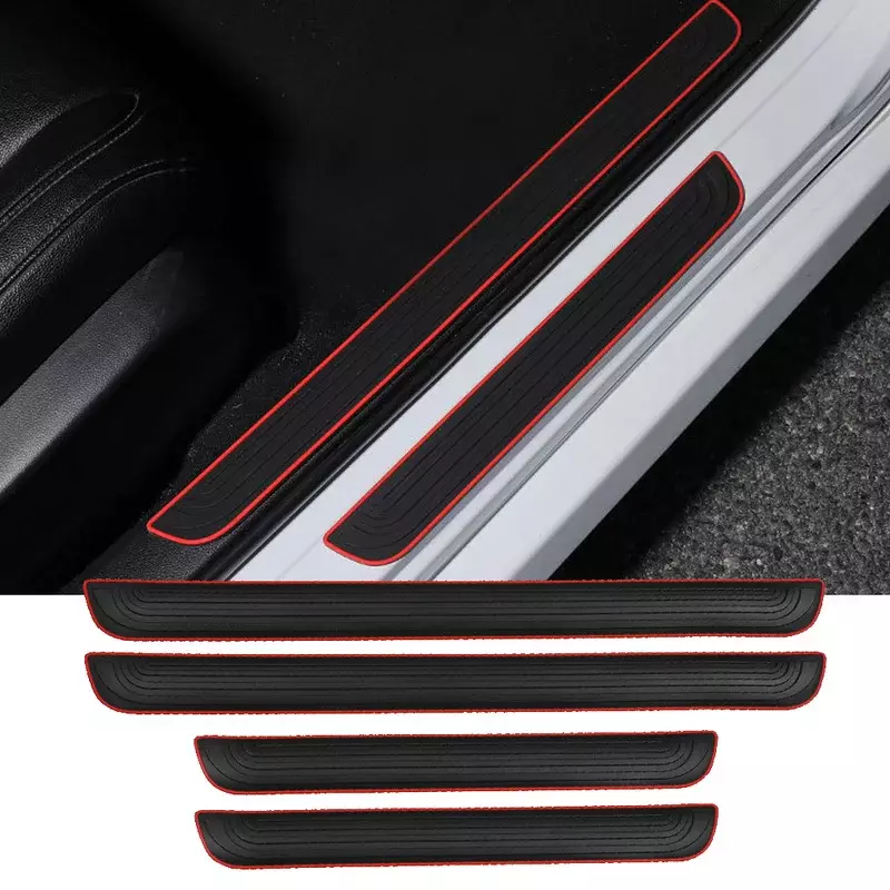 4pcs Rubber Car Door Sill Scuff Covers Black Door Panel Guards Protector Trim Anti-scratch Exterior Parts Car Decor Accessories