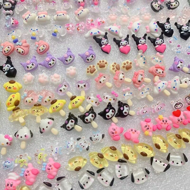Sanrioed-Kit de bijoux pour ongles de dessin animé, breloques Kawaii, Hello Kitty, Kuromi, pierres précieuses en biscuits pour manucure, bricolage