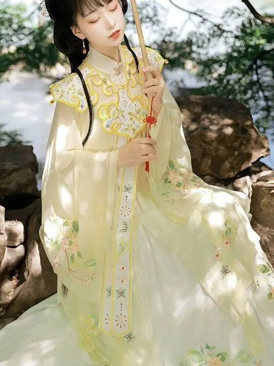 Kobieta chińskie tradycyjne Retro elegancki kostium taneczny ludowy starożytny styl dynastia Ming sukienka wróżki chmurka ramię Hanfu