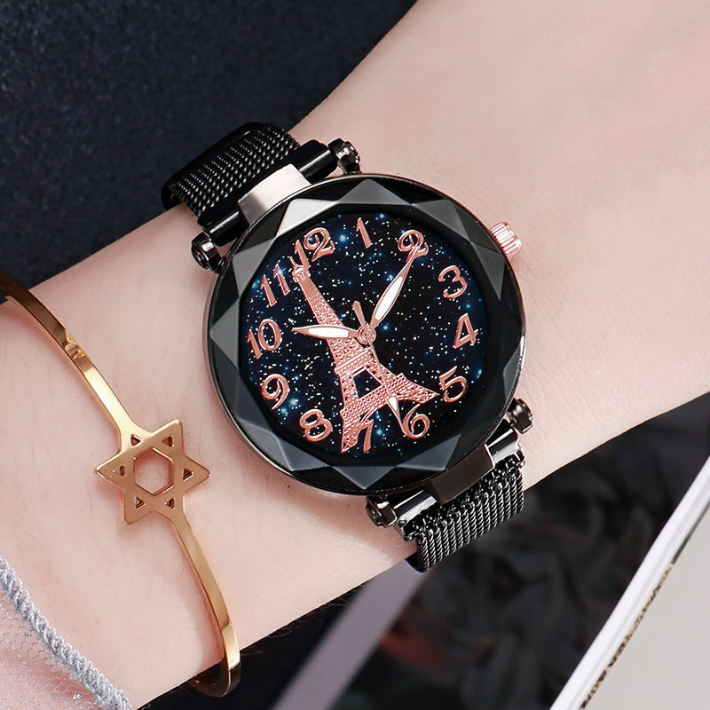 파리 에펠 탑 스타 시계 여성 간단한 메쉬 벨트 시계