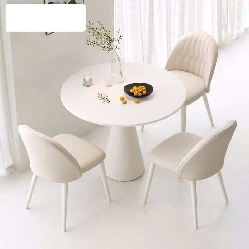Mesa de comedor redonda con placa de piedra, mesa de conferencia de recepción de café de ocio Simple y moderna de lujo, estilo Crema para apartamento pequeño