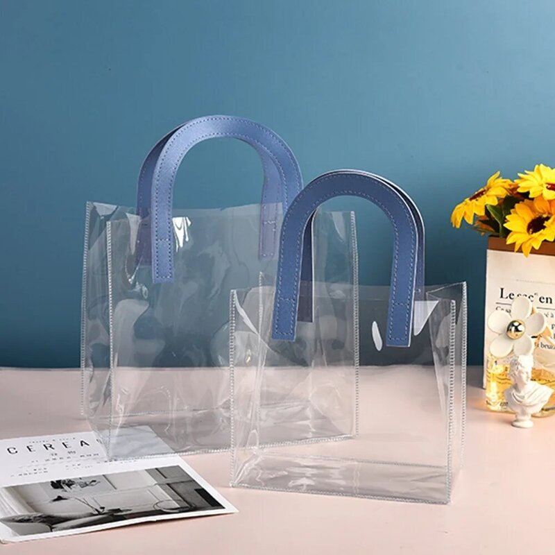 Bolso de mano transparente de PVC, bolsa de almacenamiento de alta calidad con asa en forma de U, impermeable, para regalo