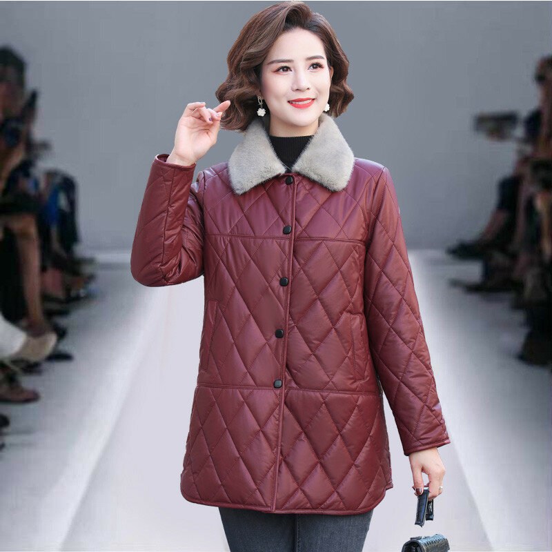 Skórzana kurtka damska płaszcz ze sztucznego futra zimowa kurtka skóra ekologiczna na jesień jednorzędowa damska kurtka puchowa bawełniana odzież wierzchnia