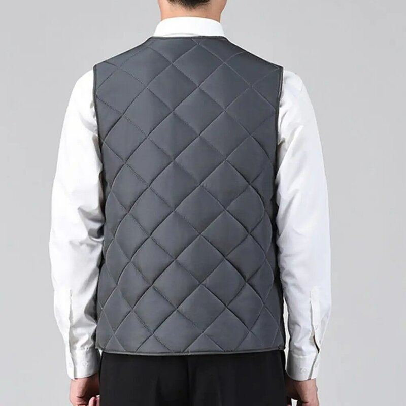 Men Vest Men's V-neck Down Padding Vest with Button Closure Pocket Winter Cold-proof Sleeveless Jacket in Solid Color