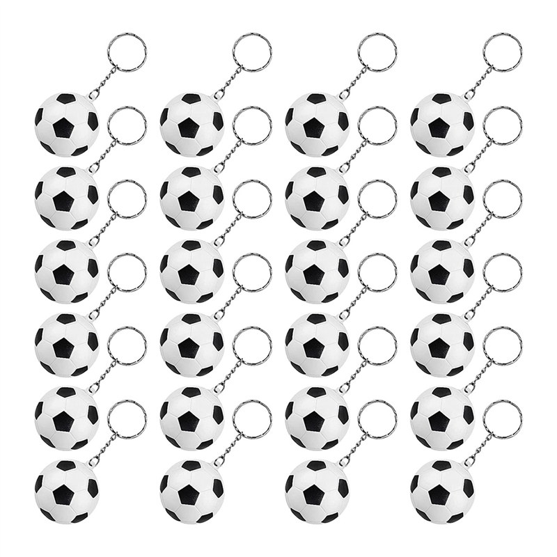 24 Pack White Soccer Keychains,Mini Soccer Stress Ball Keychains,Sports Ball Keychains,School Carnival Reward for Kids