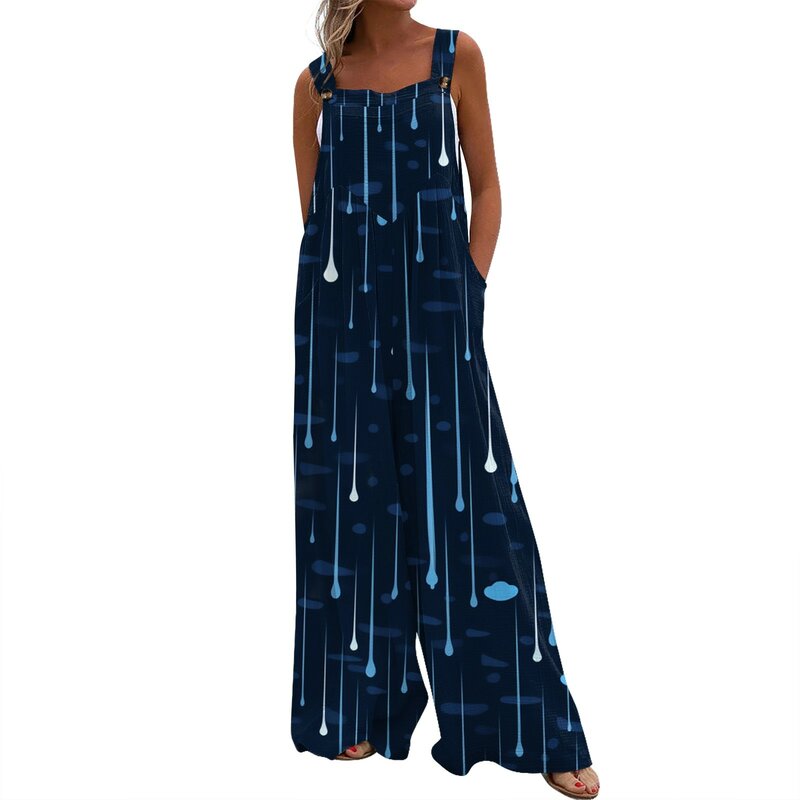 Womens Overalls Casual Print Wide Leg Jumpsuits Bib Rompers Sleeveless Straps With Pockets Outfits macacão feminino 점프슈트 여성