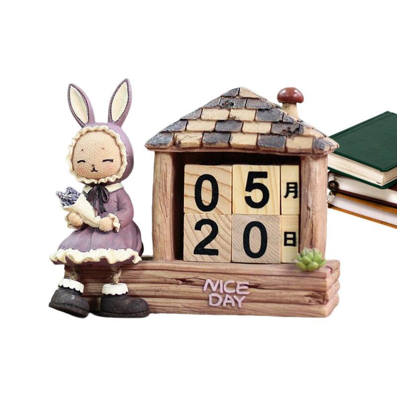 Blok z kalendarzem na biurko tabela z kalendarzem wystrój z wzór królika z litego drewna kutego żelaza na stół kuchenny mały stolik