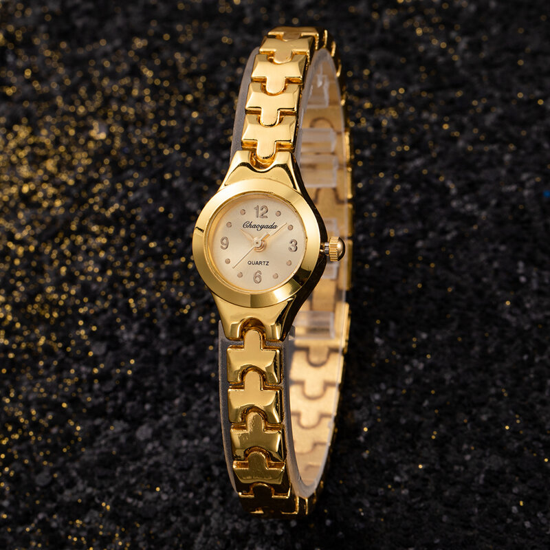 Reloj de pulsera dorado para mujer, pulsera de cuarzo de lujo con esfera pequeña, elegante, de acero, regalo de moda